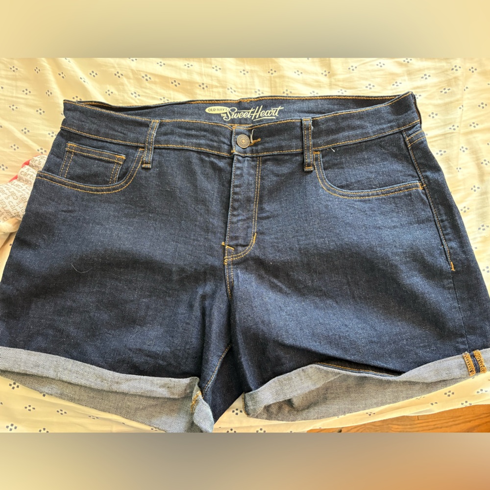 Blue Jean Shorts with cuffed hem